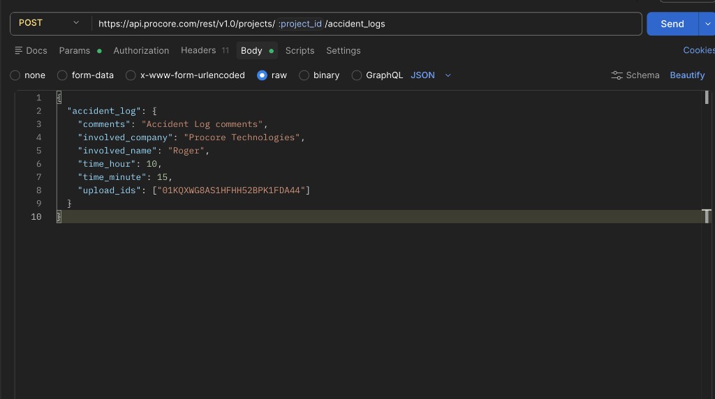 Accident log request example