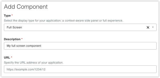 Component Type and App URL